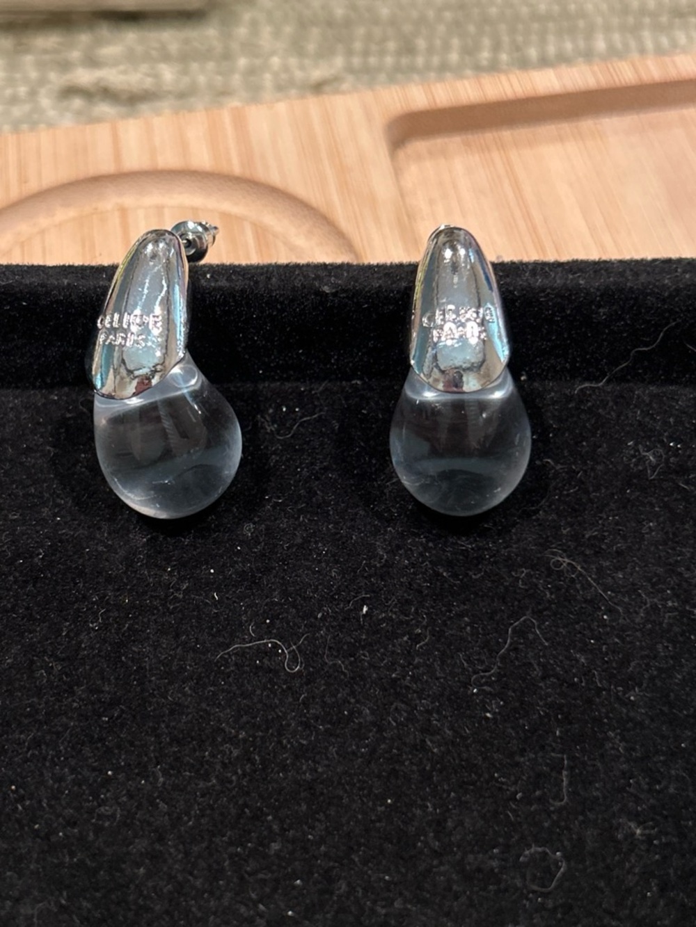 Clear Glass Teardrop Clip-On Earrings - Silver